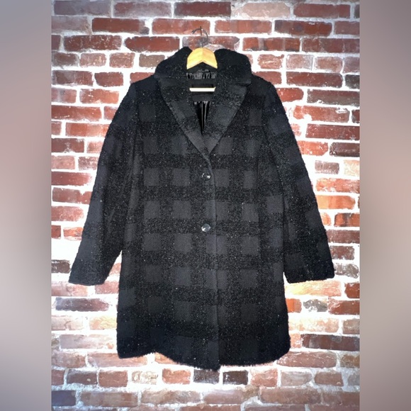 TAHARI Women’s Lurex Plaid Coat size XL Black with Metallic Threads - Picture 2 of 8